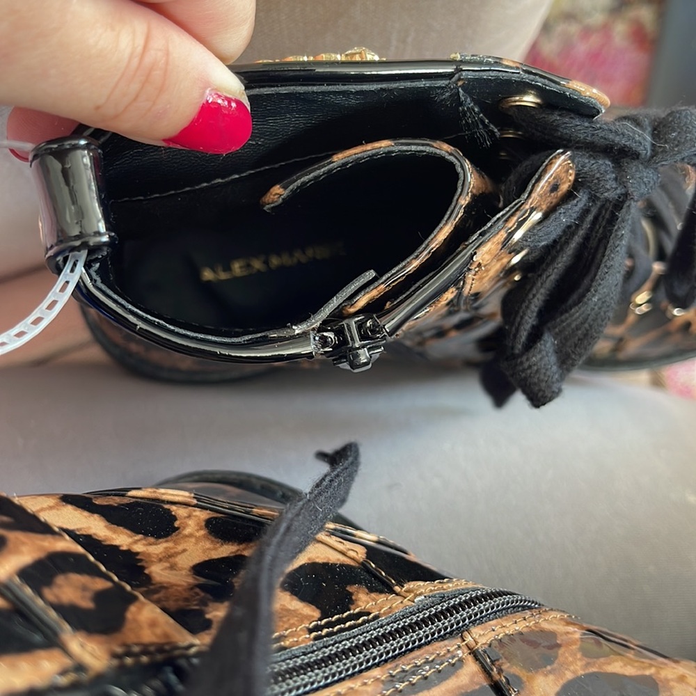 Alex Marie Leopard Print Patent Rhinestone Buckle Boot Size 7.5 - Picture 9 of 9